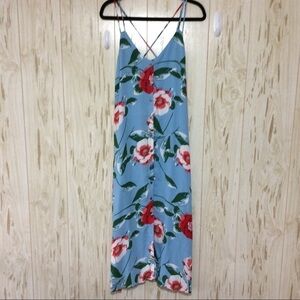NEW Gibson Blue Floral Strappy Sleeveless Midi Dress Sundress Button Up S